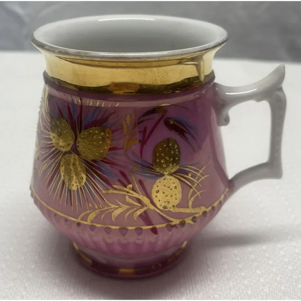 VINTAGE PORCELAIN Coffee Tea Cup Hand Painted Gold Pink Purple Blue STUNNING